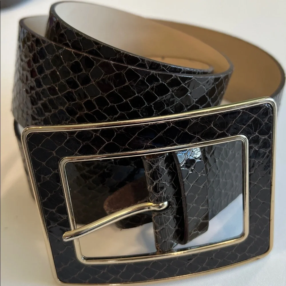 Banana Republic - Dark Brown, Snakeskin Textured Belt, Gold Accents, L